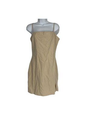 Nasty Gal Sand Linen Square Neck Mini Dress Womens 12 Strappy Back Cut Out